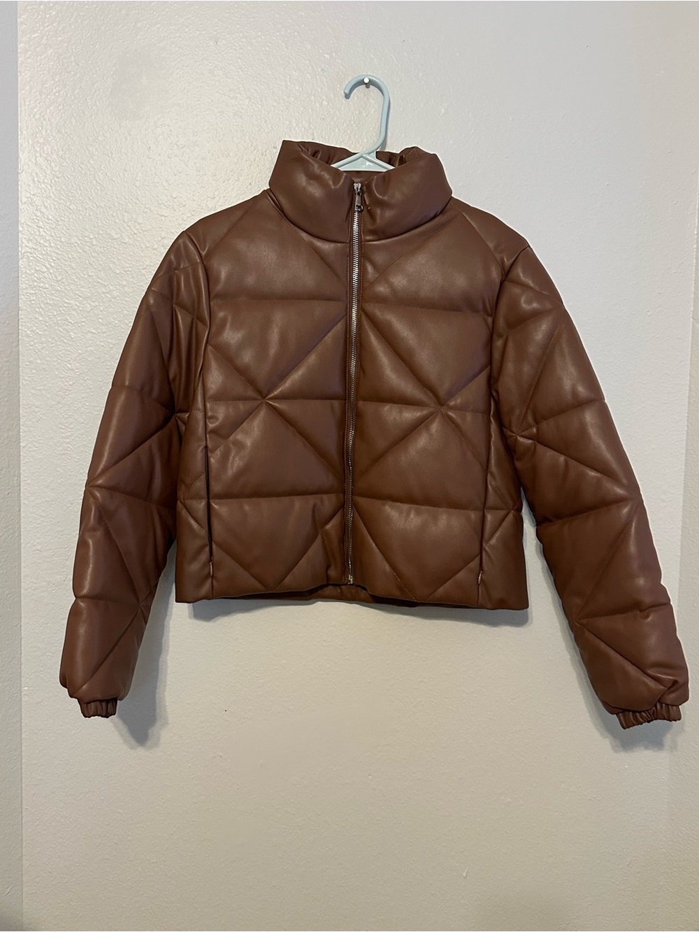 PrettyLittleThing Chestnut Quilted Faux Leather Cropped Puffer Jacket